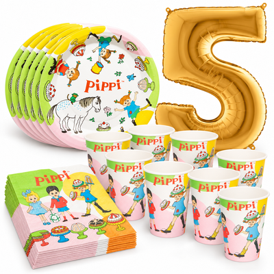 5-årskalas, Pippi Långstrump, kalaspaket, 8 gäster – samlat paketinnehåll