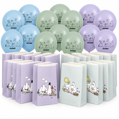 Mumin – kalaspåsar och ballonger för 24 barn – paketets produkter