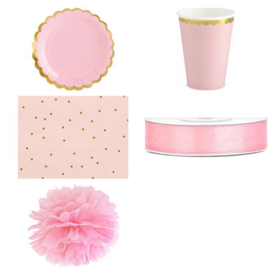 Dop flicka – rosa och guld – fikapaket, 12 gäster – produktöversikt