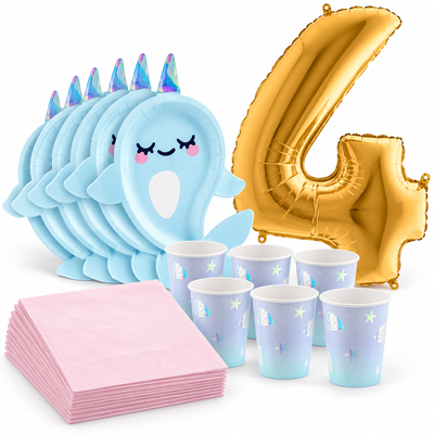 4-årskalas, Narwhal, kalaspaket, 6 gäster – samlat paketinnehåll