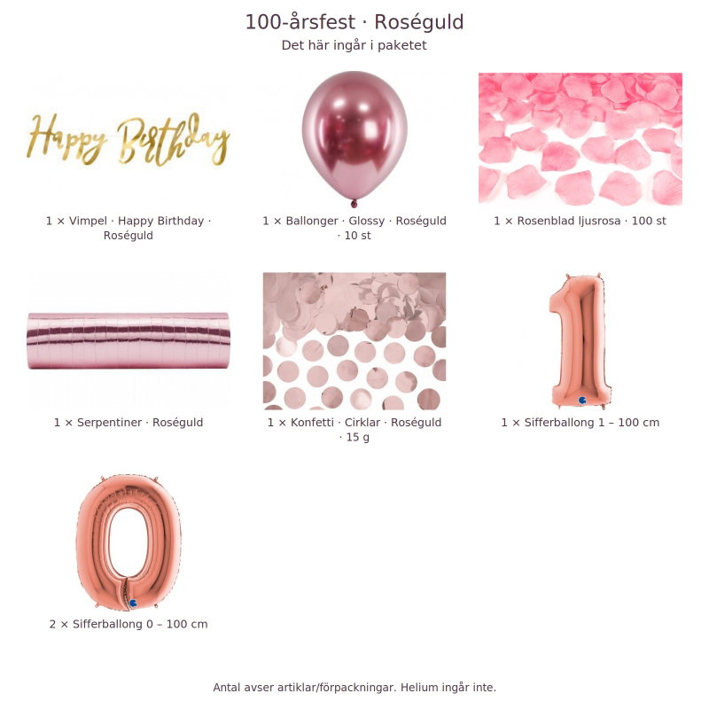 100-års festpaket, Roséguld, Stor – innehåll och antal förpackningar