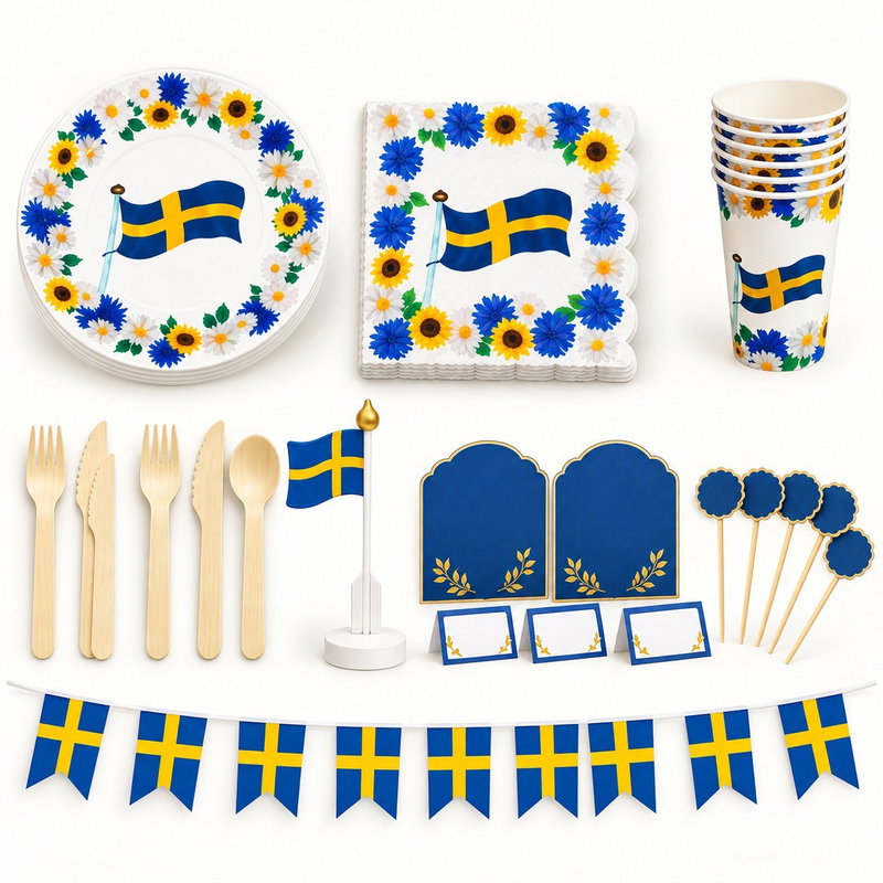 Surströmmingsmiddag i blågult – åtta sittplatser och innehållskort – produktöversikt