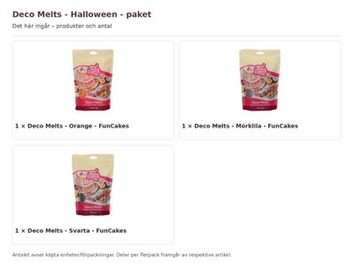Deco Melts - Halloween - paket – innehåll och antal förpackningar