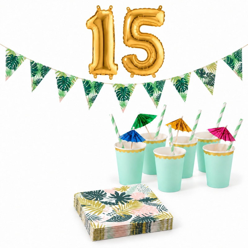 15-årskalas, Mocktailparty – tropisk dryckeshörna, serveringspaket, 6 gäster – paketets produkter