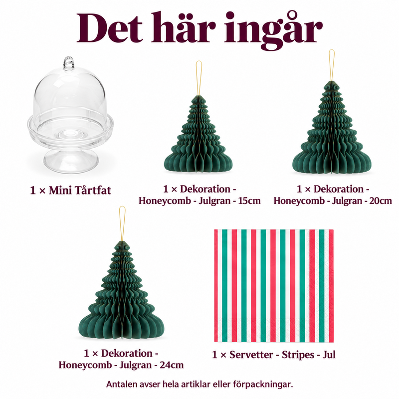 Det här ingår: Glöggminglets dessertskog – tre små upphöjda serveringar