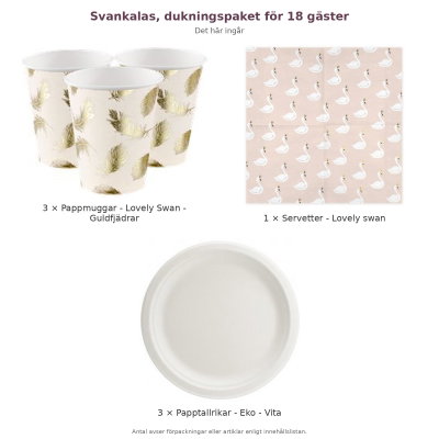 Svankalas, dukningspaket för 18 gäster – innehåll och antal förpackningar