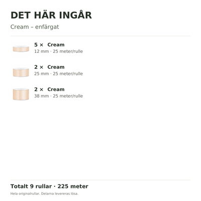Det här ingår – Satinbandspaket – Cream – 9 rullar