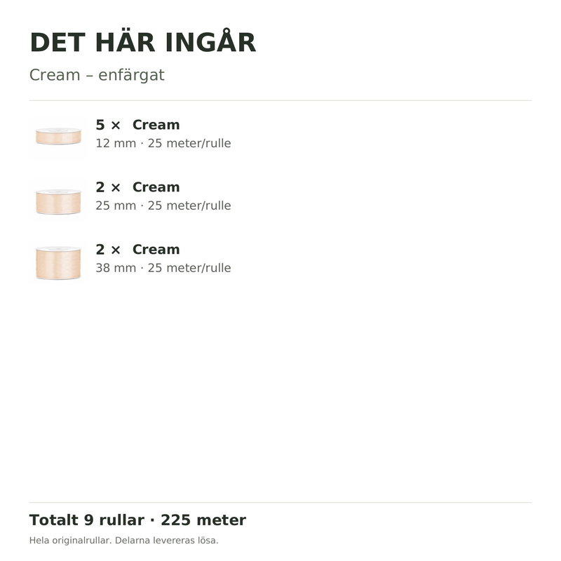 Det här ingår – Satinbandspaket – Cream – 9 rullar