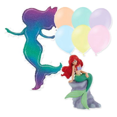 Sjöjungfrukalas, dekorationspaket med Ariel och ballonger – paketets samlade innehåll