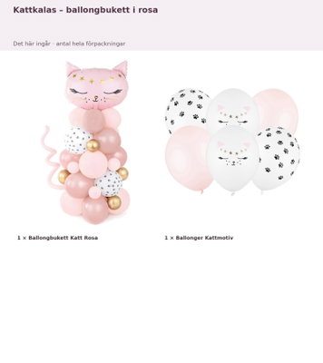 Kattkalas – ballongbukett i rosa – innehåll och antal