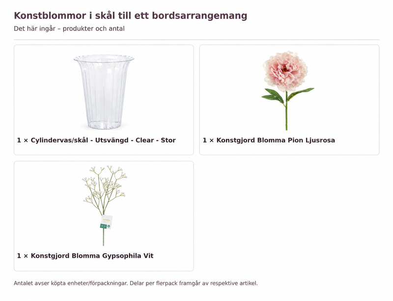 Innehåll och antal: Konstblommor i skål till ett bordsarrangemang
