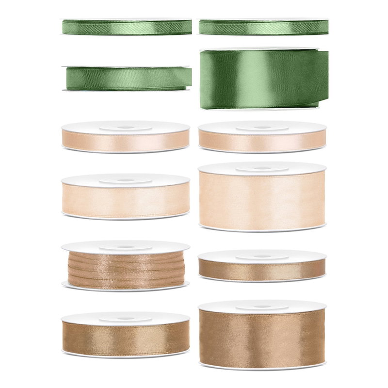 Satinbandspaket – Salvia och cream – 12 rullar – hela paketet
