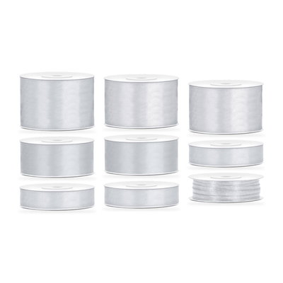 Satinbandspaket – Silver – 9 rullar – hela paketet