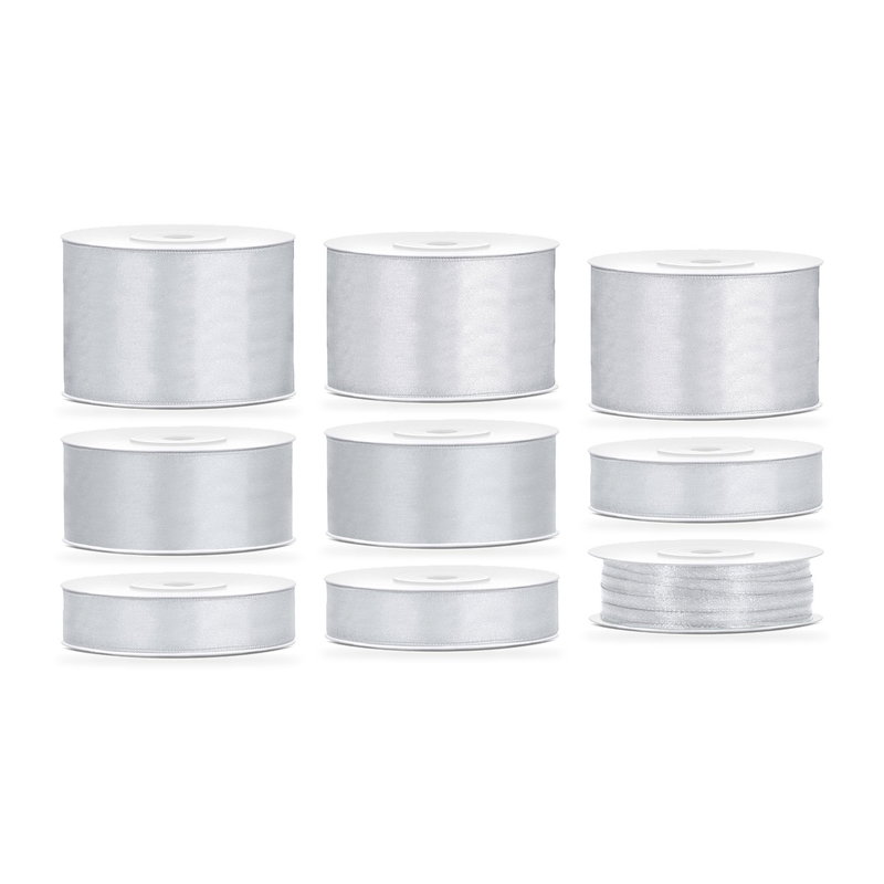 Satinbandspaket – Silver – 9 rullar – hela paketet