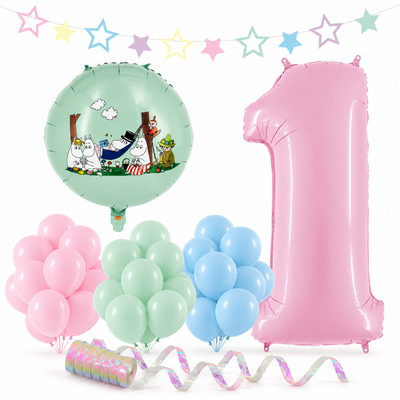 Mumin 1 år – dekorationspaket Pastell – paketets produkter