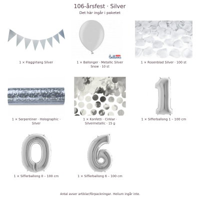 106-års festpaket, Silver, Stor – innehåll och antal förpackningar