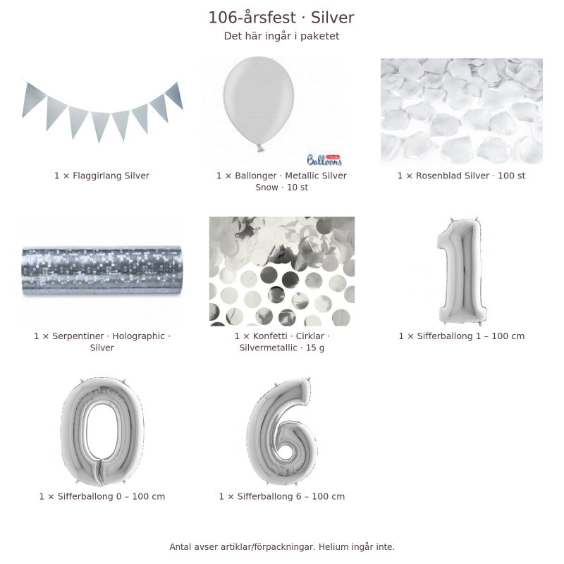 106-års festpaket, Silver, Stor – innehåll och antal förpackningar