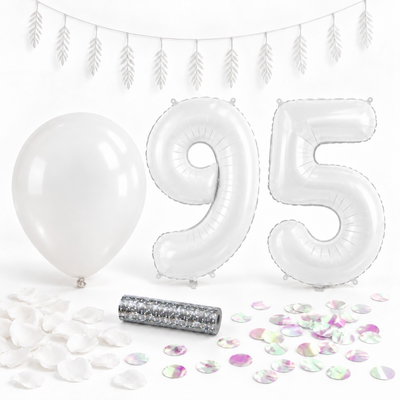 95-års festpaket, Vitt, Stor – paketets dekorationer på vit bakgrund