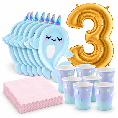 3-årskalas, Narwhal, kalaspaket, 6 gäster – samlat paketinnehåll