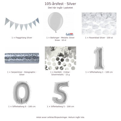 105-års festpaket, Silver, Stor – innehåll och antal förpackningar