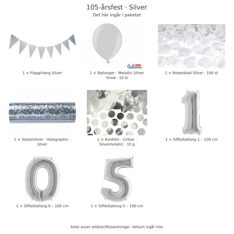 105-års festpaket, Silver, Stor – innehåll och antal förpackningar