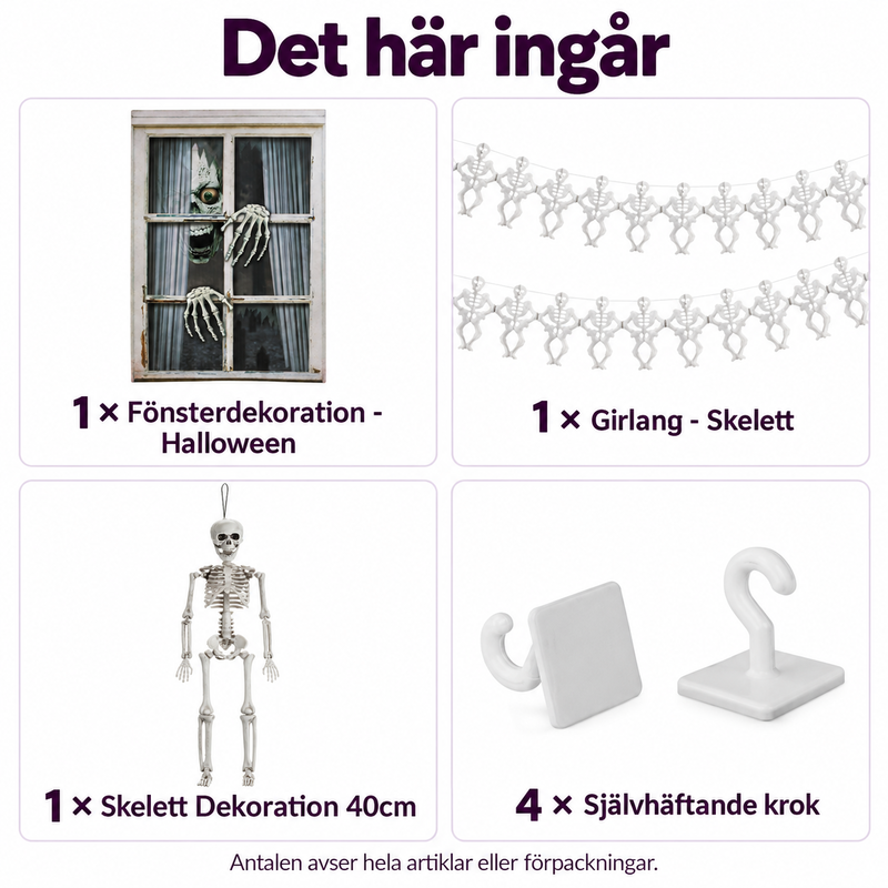 Det här ingår: Skelettfönstret – figur bakom glas och benram