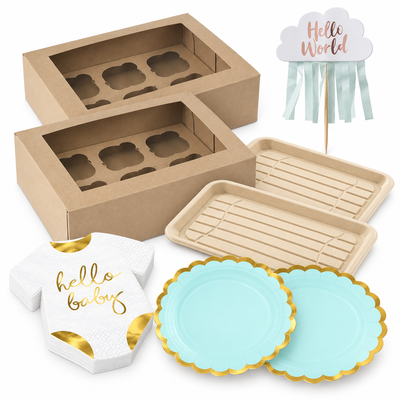 Hello Baby – cupcakebord med två transportlådor