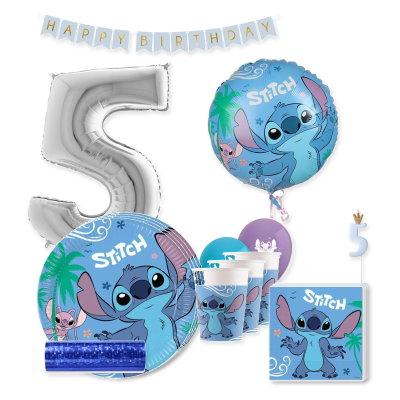 Stitch & Angel – 5-årskalas – kalaspaket för 8 gäster – samlat paketinnehåll