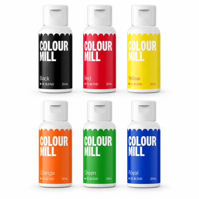 Färgpaket Grund Oljebaserade ätbara färger - Colour Mill – färgflaskor på vit bakgrund