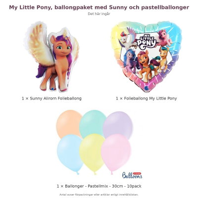 My Little Pony, ballongpaket med Sunny och pastellballonger – innehåll och antal förpackningar