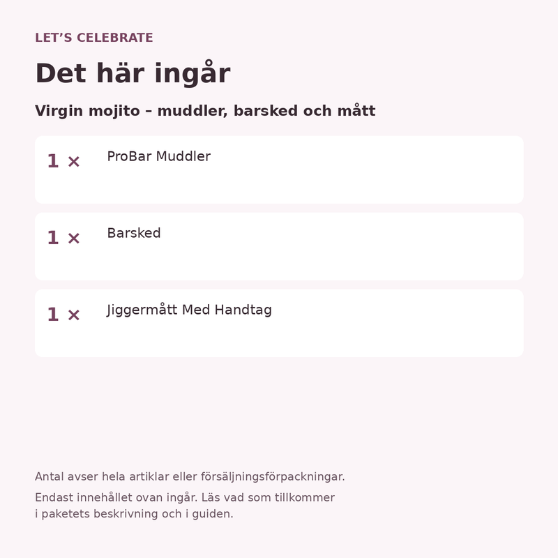 Innehåll och antal försäljningsförpackningar.