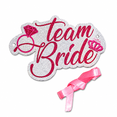 Halsband Team Bride från Givi Italia – silverglitter med rosa text och band, säljs i 4-pack