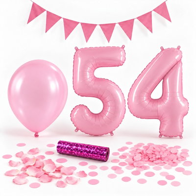 54-års festpaket, Rosa, Stor – paketets dekorationer på vit bakgrund