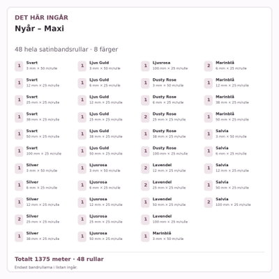 Det här ingår – Satinbandspaket – Nyår – Maxi – 48 rullar