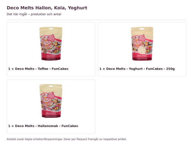 Deco Melts Hallon, Kola, Yoghurt – innehåll och antal förpackningar