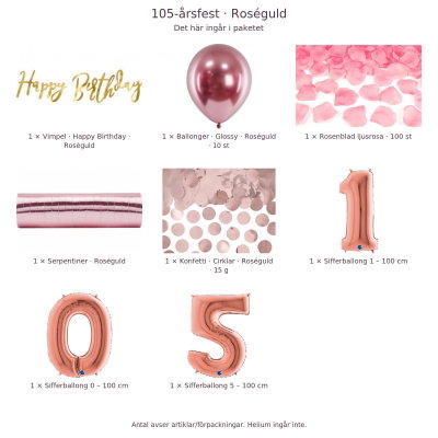 105-års festpaket, Roséguld, Stor – innehåll och antal förpackningar