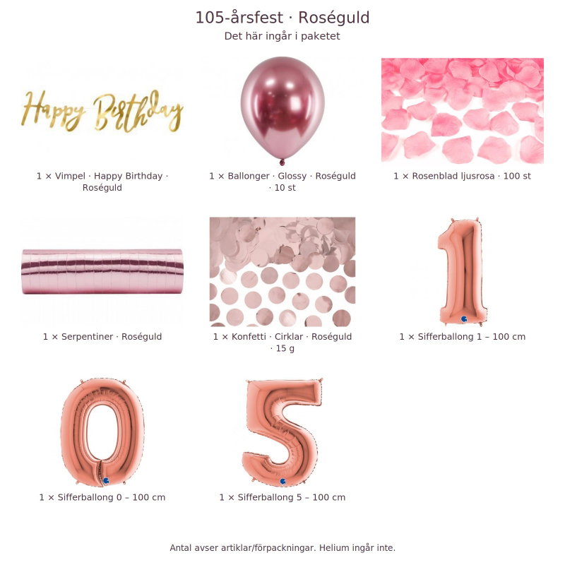 105-års festpaket, Roséguld, Stor – innehåll och antal förpackningar