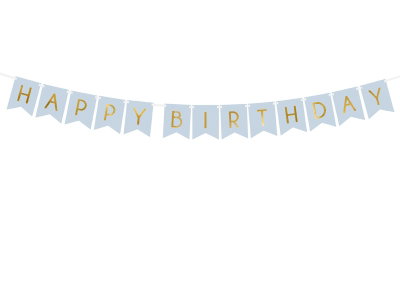Vimpel - Happy Birthday - Blå/Guld
