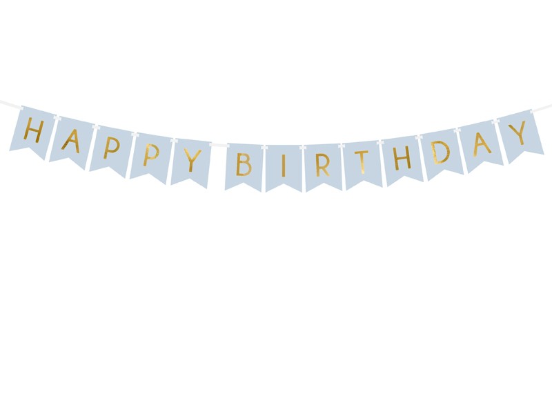 Vimpel - Happy Birthday - Blå/Guld