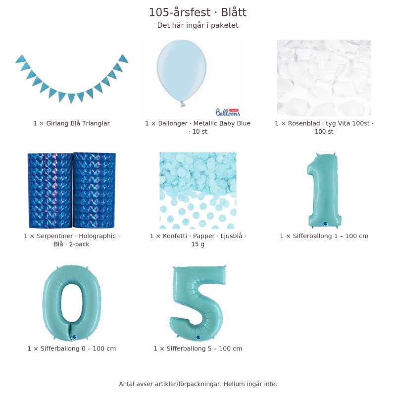 105-års festpaket, Blått, Stor – innehåll och antal förpackningar
