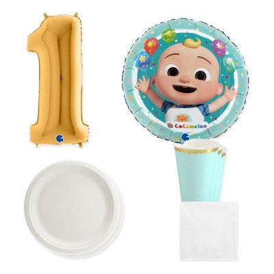CoComelon 1 år – ballong och färgmatchad dukning för 6 gäster