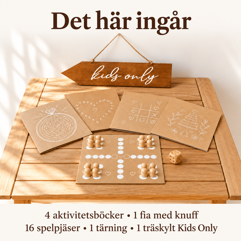 Det här ingår – Bröllopets lilla aktivitetsbord – fyra böcker och vägvisare