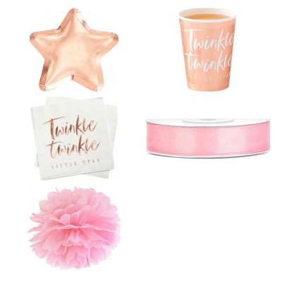 Dop flicka – roséguld och rosa – fikapaket, 6 gäster – produktöversikt