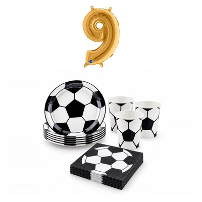 9-årskalas, Fotboll, kalaspaket, 6 gäster – sammansatt bild av paketets produkter