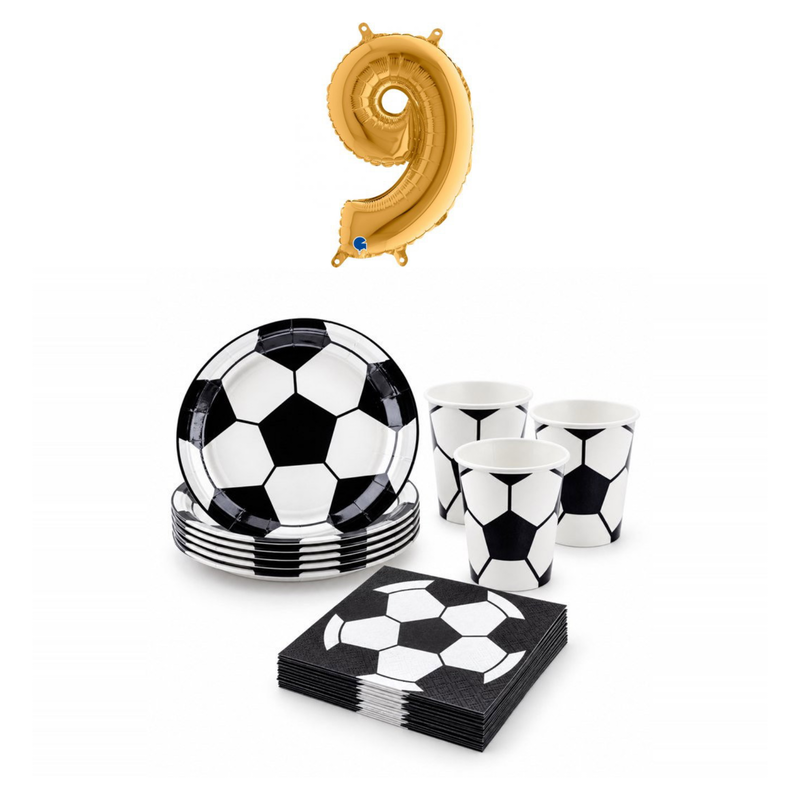 9-årskalas, Fotboll, kalaspaket, 6 gäster – sammansatt bild av paketets produkter