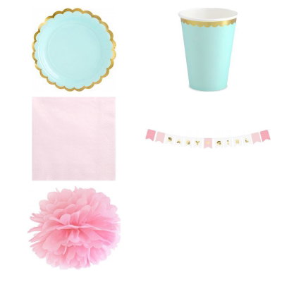 Babyshower flicka – mint och rosa – fikapaket, 12 gäster – produktöversikt