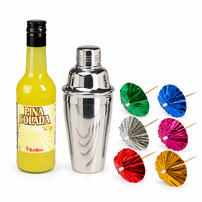 Piña Colada-paket – drinkmix, shaker och färgglada paraplyer