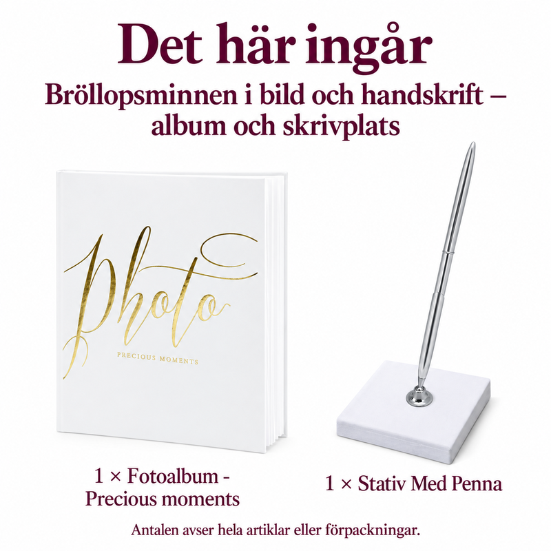 Bröllopsminnen i bild och handskrift – album och skrivplats – innehåll och antal