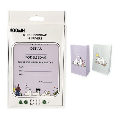 Mumin – inbjudningskort och kalaspåsar – för 8 barn