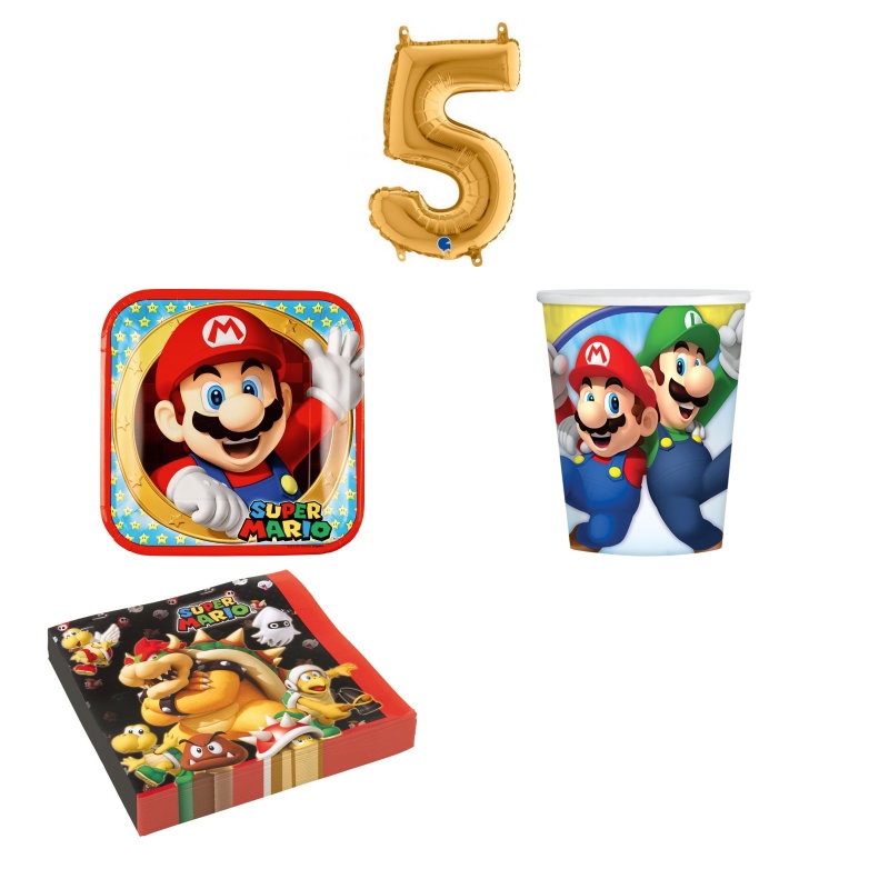 5-årskalas, Super Mario, kalaspaket, 8 gäster – sammansatt produktbild